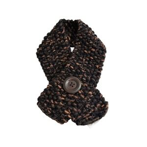 New Fossil Berkley Knit Button Wrap Scarf Black Brown Metallic Copper Chunky